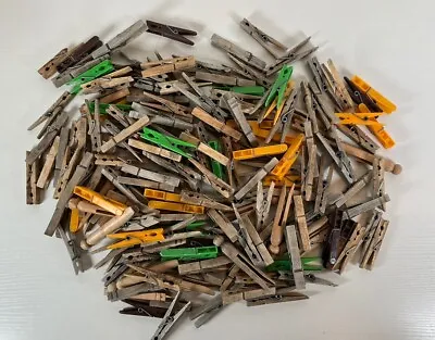 Weathered Wood & Plastic Assorted Clothes Pins Lot Of 160 Vintage Crafts • $25