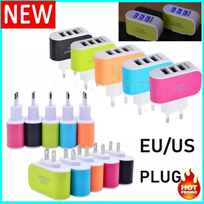 European Plug 3-Port Fast Charger EU/US 3 USB Ports Travel Adapter For IPhones • £3.04