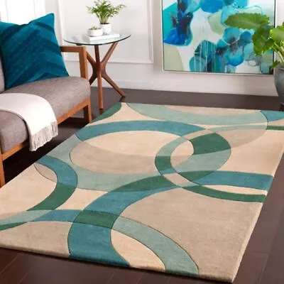 Hand Tufted Rugs Geometric Modern Wool Rugs Green Area Rugs For Living Room • $75