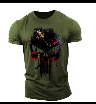 Marvel Mens The Punisher T-shirt Skull Military Green Large/XL Brand New  • £12.99