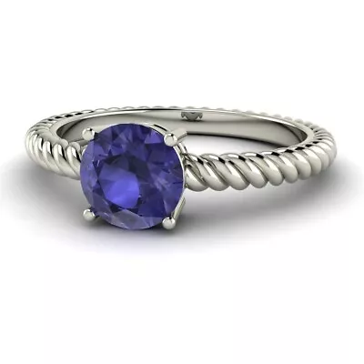 Natural Tanzanite Gemstone Solid 10k White Gold Solitaire Twisted Women Ring • £404.98