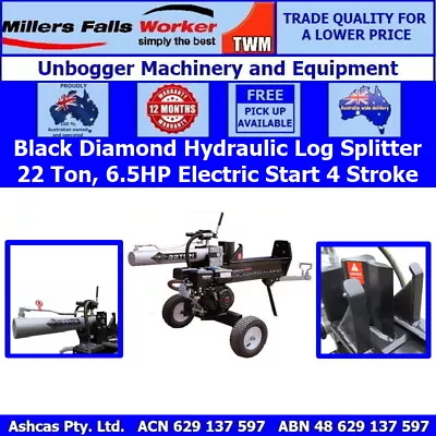 Millers Falls Black Diamond 22 Ton Electric Start Hydraulic Log / Wood Splitter • $1386