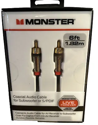 Monster Coaxial Audio Cable For Subwoofer Or S/PDIF 6 Ft AV CD-AV Receiver Coax • $16.25