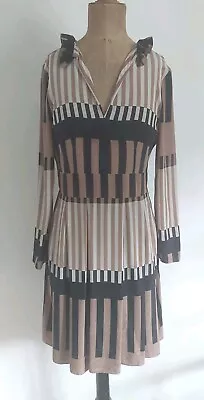 Stunning Designer MARNI Black & Ivory Silk Long Sleeve Knee Length Dress Size 38 • £50