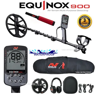 Minelab EQUINOX 900 Multi-IQ Metal Detector With 2 Coils + Pinpointer Carrybag • $1363