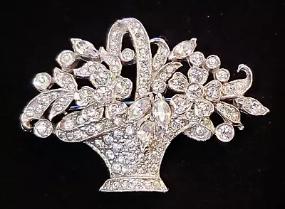 Gorgeous Mazer Dazzling Crystal Pave Rhinestone Flower Basket Brooch Pendant Vtg • $188