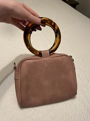 Anthropologie Mauve Pink Tortoise Lucite Ring Handle Purse Zip Boho • $28