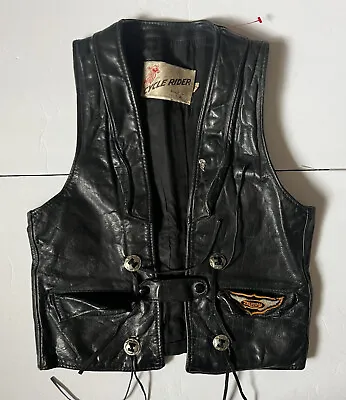 VTG SCHOTT NYC - TRIUMPH - Leather Western Concho Biker Motorcycle Vest - Small • $79.99