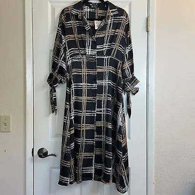 Zara Plaid Midi Lapel Collar Tied Cuffs Front Buttons Shirt Dress.  Sz.  XS • $28