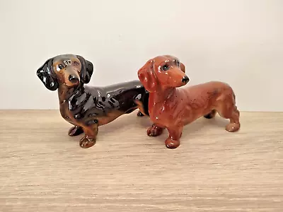 Two Vintage Dachshund Dog English Made Porcelain Figures - Approx 13cm Long • £14.99