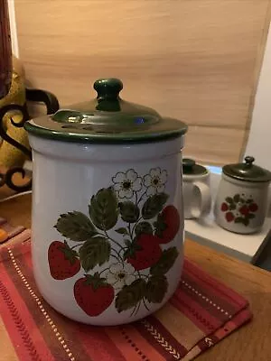 McCoy Pottery  STRAWBERRY COUNTRY   Canister 9.25” Tall W/Lid • $30.99