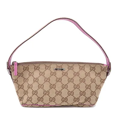 £203.82 • Buy Auth GUCCI Boat Bag GG Canvas Leather Pouch Beige Pink 141809 Used F/S