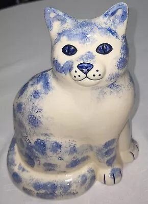 Vintage Hobbyist Molded Ceramic Cat  Blue Spongedsurfaceglazehand Painted1987 • $27.99
