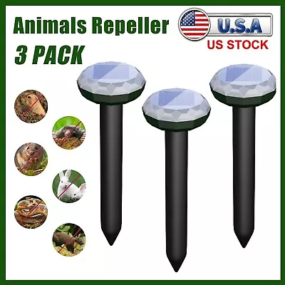 3Pack Animal Repeller Ultrasonic Solar Power Garden Mole Mice Gopher Repellent • $12.99