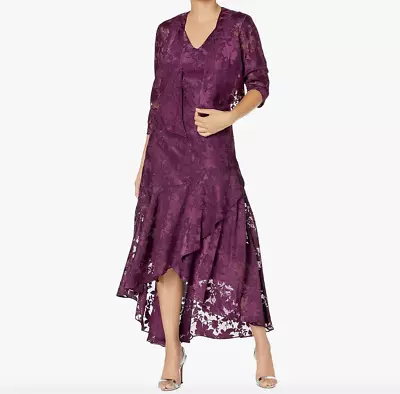 Alex Evenings Chiffon Dress With Jacket Plum Purple Size 12 NWT Mother Of Bride • $52.49