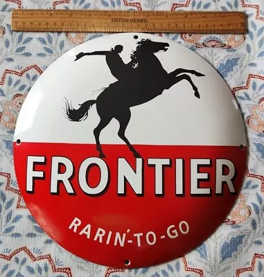 Mint Porcelain Frontier Rarin To Go Mobil Oil And Gas Sign Vintage Clean Round  • $110