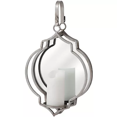 Contemporary Mirror Candle Holder Sconce Metal Glass Antique Silver Geometric • £39.98