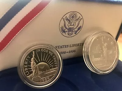 1886-1986 UNITED STATES Liberty Coins 2 COIN SET Ellis Island .proof • $32.97