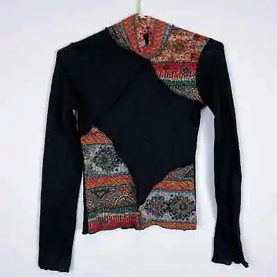 Vintage 90s Neurotika Patchwork Stretch Knit Italian Lightweight Sweater Top • $40