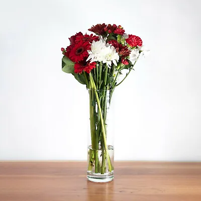 26.5cm Tall Round Modern Clear Glass Flower Vase Wedding Table Home Decoration • £11.99