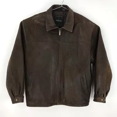 Excelled Mens Jacket Coat Brown Pockets Collared Full Zip Front Leather Tall XLT • $78.99