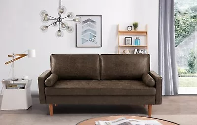 Mid Century Modern Faux Leather Sofa - 3 Seater Comfy Couch • $394.49