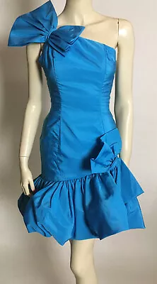 1980s Vintage Mike Benet One Shoulder Big Bow Bubble Skirt Prom Party Dress S XS • $90