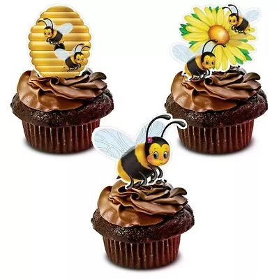 Bee Bumblebee Honey Stand Up Cup Cake Toppers Edible Birthday Party Decorations • £2.38