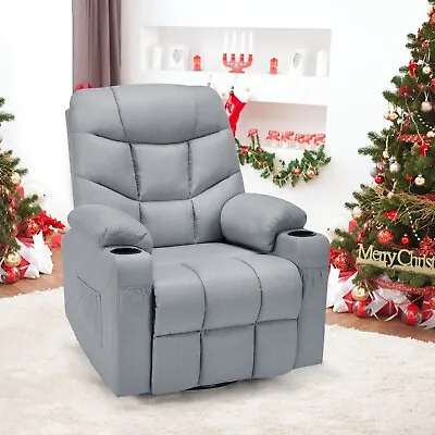 Esright  Fabric Massage Recliner Chair 360 Degrees Swivel Heated Ergonomic Sofa • $279.99