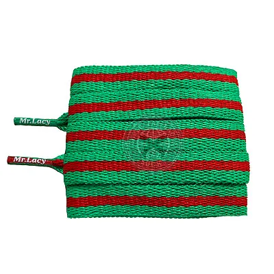 Mr Lacy Stripies - Kelly Green And Red Shoelaces  (130cm Length | 10mm Width) • £5.99
