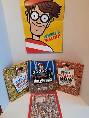 Lot Of 3 Where's Waldo Books Vintage And Modern. Puzzle And Poster Please Read  • $25