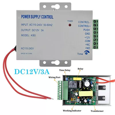 DC12V/3A AC110-240V Access Control Power Supply Unit UK For Door Intercom System • £15.67