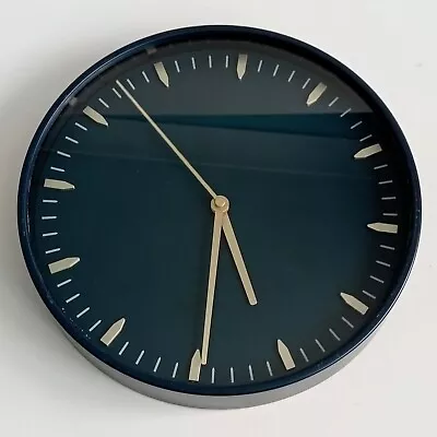 Ikea Metal Round Wall Clock Quartz Dark Blue And Gold Colour 26 Cm Diameter • £12.22