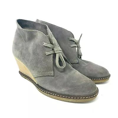J. Crew MacAlister Womens Wedge Ankle Boots Bootie Heels Gray Suede Leather 8 • $7.17