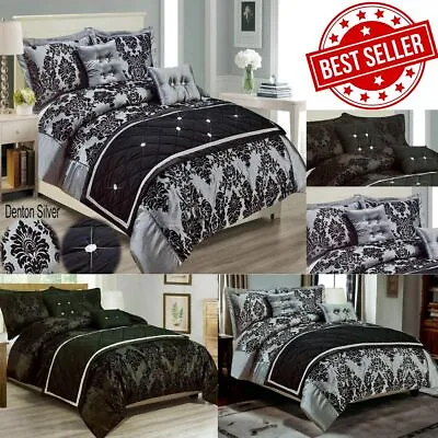 Luxury Denton Silver Black Damask Duvet Quilt Cover+Pillow Case Bedding Set+Size • £21.19