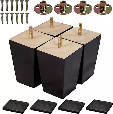 (5 Sizes: 3 -4 -5 -6 -8 ) 4 Inch Wood Furniture Legs - Square Sofa Legs Couch L • $31.11