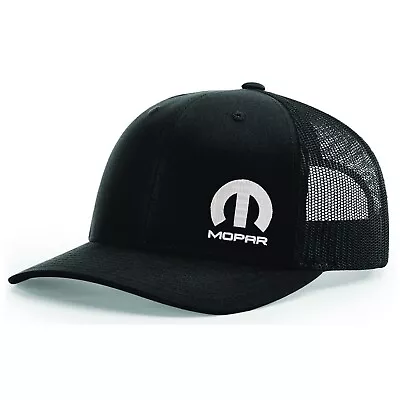 Mopar Logo EMBROIDERED Black Richardson 112 Snap Back Trucker Hat BRAND NEW • $24.99