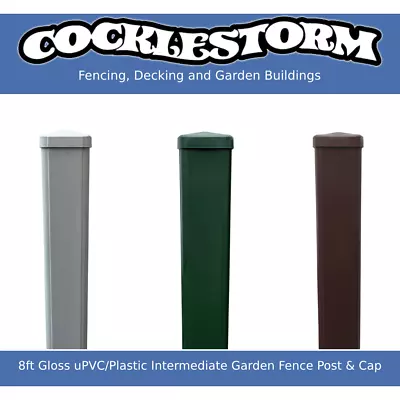 8ft Gloss UPVC/Plastic Intermediate Garden Fence Post & Cap -3 Colours • £42.50