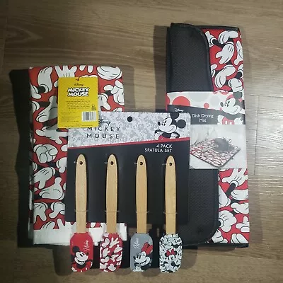 7 Piece Mickey Mouse Kitchen Set: Drying Mat 4 Spatulas & 2 Towels NEW • $38.90