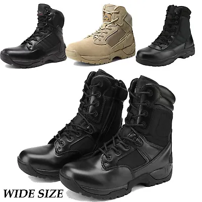 Mens Military Boots Leather Combat Boots Waterproof Tactical Boots WIDE SIZE • $48.69