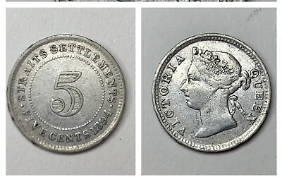 1894 Silver 5C Coin Straits Settlements (British Malaysia) KM# 10 • $17