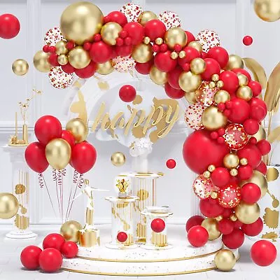 Red Gold Balloon Garland Arch Kit - 122Pcs 18/12/10/5In Red And Gold Balloons • $27.99
