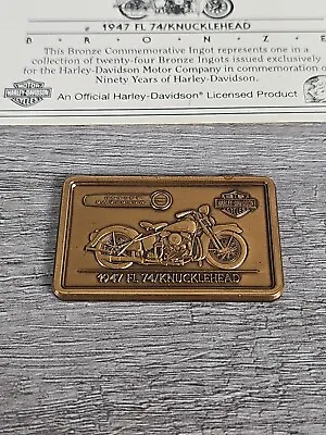 Harley Davidson 90th Anniversary Bronze Ingot  1947 FL 74/Knucklehead With COA • $29.74