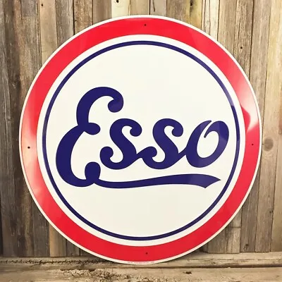 Esso Gasoline Gas Oil 24  Large Embossed Round Metal Tin Sign Vintage Garage New • $34.95