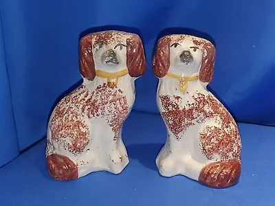 Pair Of Miniature Staffordshire Spaniels /Wally Dogs 19thC? Crudely Decorated • £45
