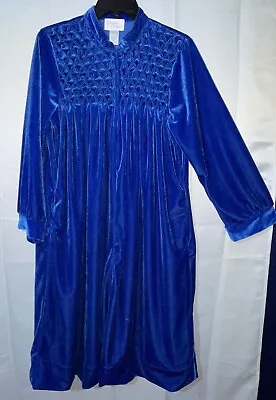 Vintage Royal Blue Velour Long Sleeve 3/4 Zip Up Robe Sz M *EUC • £14.57