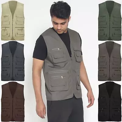 Men’s Multi Pocket Waistcoat Safari Vest Gilet Jacket Fishing Hunting BodyWarmer • £14.99