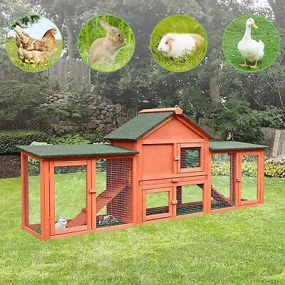 84  Wooden Rabbit Hutch Chicken Coop Poultry Habitat Small Animal House Outdoor • $159.99