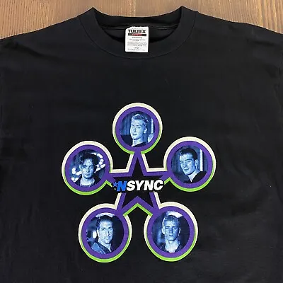 Nsync Vintage 90s Boy Band Unisex Black L Double Sided Timberlake Bass Tee Shirt • $78.50