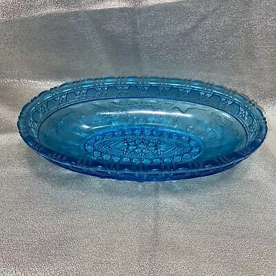 8.5  Indiana Glass Tiara Vintage Birds Berries Blue Glass Relish Dish Bowl Doves • $15